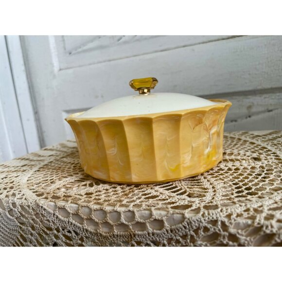 Vintage 1960s Avon Empty Powder Box Topaz Jewel Top Vanity Decor - Picture 7 of 10